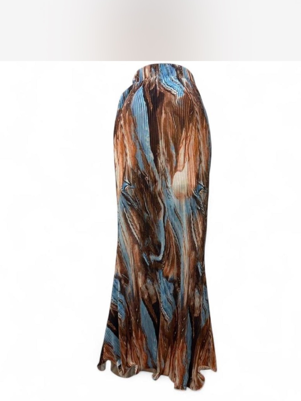 SHEIN Brown & Blue Abstract Pleated Maxi Skirt